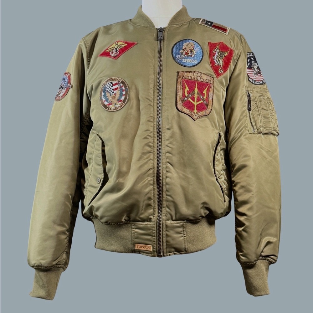 Top Gun MA-1 Bomber Jacket Mens L Olive New Patches Flight TGJ1540P